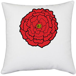                       UDNAG White Polyester 'Flower | Red Flower' Pillow Cover [16 Inch X 16 Inch]                                              