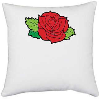                      UDNAG White Polyester 'Flower | Rose' Pillow Cover [16 Inch X 16 Inch]                                              