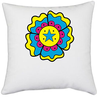                       UDNAG White Polyester 'Flower | Colourful Flower' Pillow Cover [16 Inch X 16 Inch]                                              