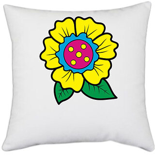                       UDNAG White Polyester 'Flower | Leaf and Flower' Pillow Cover [16 Inch X 16 Inch]                                              