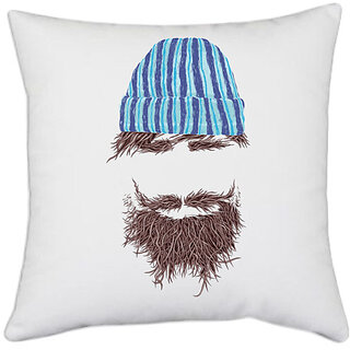                       UDNAG White Polyester 'Creativity | Hat, mustache and Beared' Pillow Cover [16 Inch X 16 Inch]                                              
