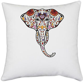                       UDNAG White Polyester 'Illustration | Elephant Head illustration' Pillow Cover [16 Inch X 16 Inch]                                              