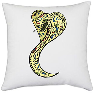                       UDNAG White Polyester 'Illustration | Cobra Illustration' Pillow Cover [16 Inch X 16 Inch]                                              