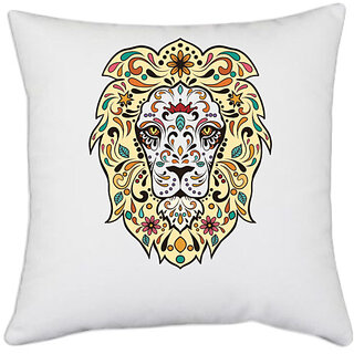                       UDNAG White Polyester 'Illustration | Lion head illustration' Pillow Cover [16 Inch X 16 Inch]                                              