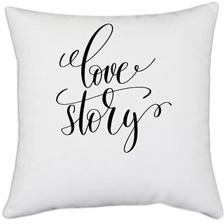                       UDNAG White Polyester 'Love story' Pillow Cover [16 Inch X 16 Inch]                                              