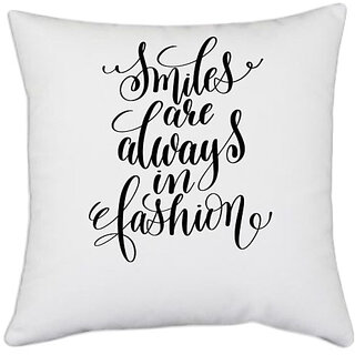                       UDNAG White Polyester 'Smile & Fasion | Smileys are always in fashion' Pillow Cover [16 Inch X 16 Inch]                                              