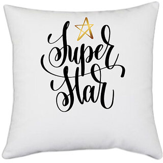                       UDNAG White Polyester 'Star | Super star' Pillow Cover [16 Inch X 16 Inch]                                              