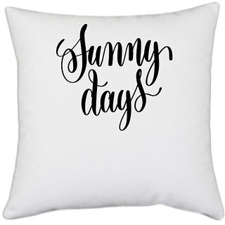                       UDNAG White Polyester 'Sunny Days' Pillow Cover [16 Inch X 16 Inch]                                              