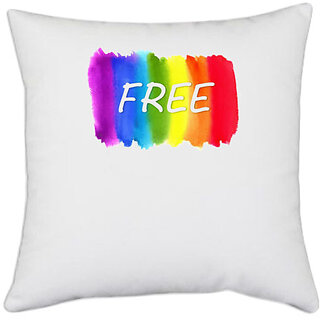                       UDNAG White Polyester 'Free | LGBTQ illustration' Pillow Cover [16 Inch X 16 Inch]                                              