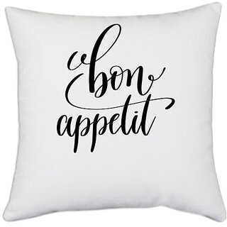                       UDNAG White Polyester 'for appetite' Pillow Cover [16 Inch X 16 Inch]                                              
