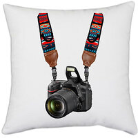 UDNAG White Polyester 'Cameraman | DSLR Camera' Pillow Cover [16 Inch X 16 Inch]