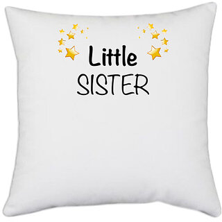                       UDNAG White Polyester 'Rakshabandhan | Little Sister' Pillow Cover [16 Inch X 16 Inch]                                              