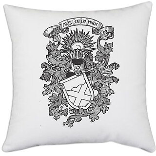                       UDNAG White Polyester 'Logo | ME QUI CAETERA VINCIT' Pillow Cover [16 Inch X 16 Inch]                                              
