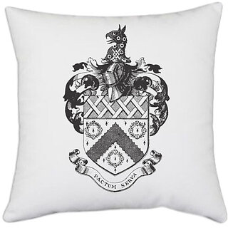                      UDNAG White Polyester 'Logo | Pactum Serva' Pillow Cover [16 Inch X 16 Inch]                                              