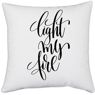                       UDNAG White Polyester 'Light my fire' Pillow Cover [16 Inch X 16 Inch]                                              