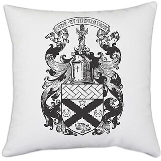                       UDNAG White Polyester 'Logo | FIDE ET INDUSTRIA' Pillow Cover [16 Inch X 16 Inch]                                              