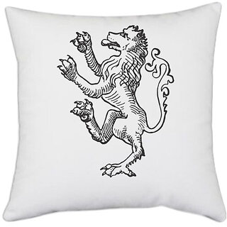                       UDNAG White Polyester 'Lion' Pillow Cover [16 Inch X 16 Inch]                                              