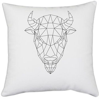                       UDNAG White Polyester 'Geometry | Bison Head Geometry' Pillow Cover [16 Inch X 16 Inch]                                              