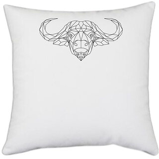                       UDNAG White Polyester 'Geometry | Buffalo Head Geometry' Pillow Cover [16 Inch X 16 Inch]                                              
