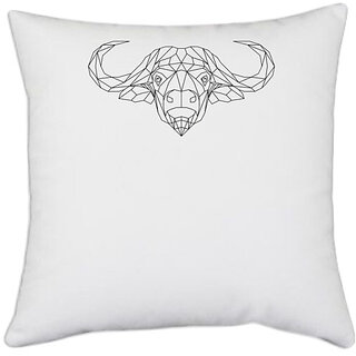                       UDNAG White Polyester 'Geometry | Buffalo Head Geometry' Pillow Cover [16 Inch X 16 Inch]                                              