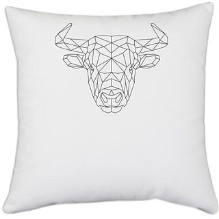                       UDNAG White Polyester 'Geometry | Bull Head Geometry' Pillow Cover [16 Inch X 16 Inch]                                              