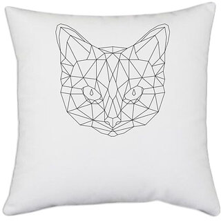                      UDNAG White Polyester 'Geometry | Cat Head' Pillow Cover [16 Inch X 16 Inch]                                              