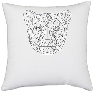                       UDNAG White Polyester 'Geometry | Cheetah Head Geometry' Pillow Cover [16 Inch X 16 Inch]                                              