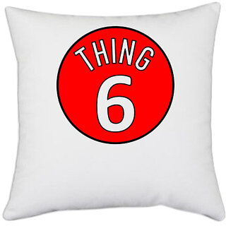                       UDNAG White Polyester 'Thing | Thing 6' Pillow Cover [16 Inch X 16 Inch]                                              