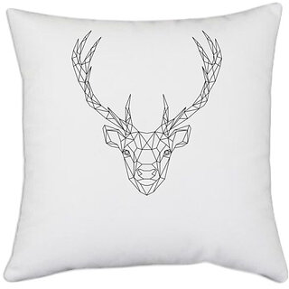                       UDNAG White Polyester 'Geometry | Deer Head Geometry' Pillow Cover [16 Inch X 16 Inch]                                              