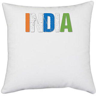                       UDNAG White Polyester 'Independence Day Republic Day | INDIA' Pillow Cover [16 Inch X 16 Inch]                                              