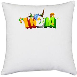                       UDNAG White Polyester 'Independence Day | INDIA' Pillow Cover [16 Inch X 16 Inch]                                              