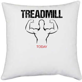                       UDNAG White Polyester 'Gym | Treadmill' Pillow Cover [16 Inch X 16 Inch]                                              