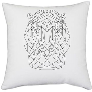                       UDNAG White Polyester 'Geometry | Hippopotamus Head Geometry' Pillow Cover [16 Inch X 16 Inch]                                              