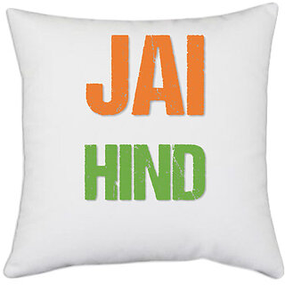                       UDNAG White Polyester 'Independence Day | Jay Hind' Pillow Cover [16 Inch X 16 Inch]                                              