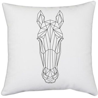                       UDNAG White Polyester 'Geometry | Horse head geometry' Pillow Cover [16 Inch X 16 Inch]                                              