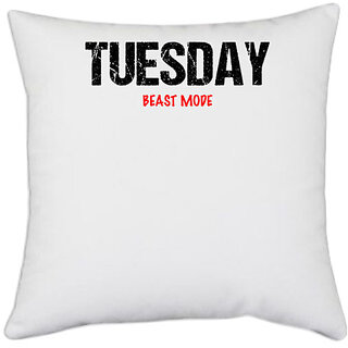                       UDNAG White Polyester 'Beast Mode | Tuesday Beast mode' Pillow Cover [16 Inch X 16 Inch]                                              