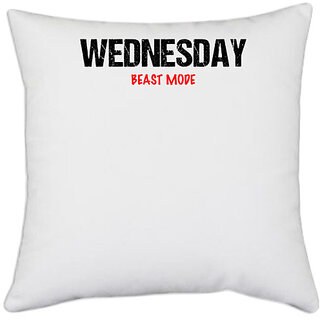                       UDNAG White Polyester 'Beast Mode | Wednesday Beast mode' Pillow Cover [16 Inch X 16 Inch]                                              