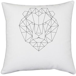                       UDNAG White Polyester 'Geometry | Lion Head Geometry' Pillow Cover [16 Inch X 16 Inch]                                              
