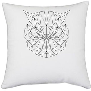                       UDNAG White Polyester 'Geometry | Owl Head Geometry' Pillow Cover [16 Inch X 16 Inch]                                              