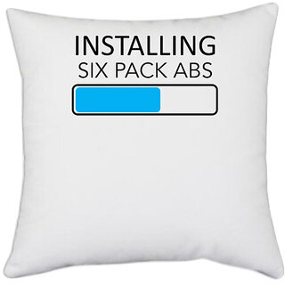                       UDNAG White Polyester 'Gym | Installing Six pack abs' Pillow Cover [16 Inch X 16 Inch]                                              