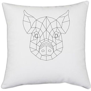                       UDNAG White Polyester 'Geometry | Pig Head Geometry' Pillow Cover [16 Inch X 16 Inch]                                              
