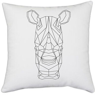                       UDNAG White Polyester 'Geometry | Rhino Head Geometry' Pillow Cover [16 Inch X 16 Inch]                                              