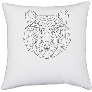                       UDNAG White Polyester 'Geometry | Tiger Head geometry' Pillow Cover [16 Inch X 16 Inch]                                              