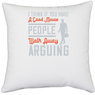                       UDNAG White Polyester 'Walking | I thing if you make a good meme people walk away' Pillow Cover [16 Inch X 16 Inch]                                              