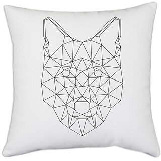                       UDNAG White Polyester 'Geometry | Wolf head' Pillow Cover [16 Inch X 16 Inch]                                              
