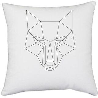                       UDNAG White Polyester 'Geometry | Wolf Head Geometry' Pillow Cover [16 Inch X 16 Inch]                                              