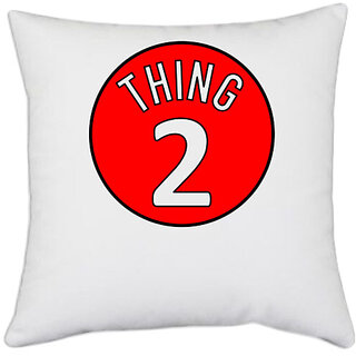                       UDNAG White Polyester 'Thing | Thing 2' Pillow Cover [16 Inch X 16 Inch]                                              