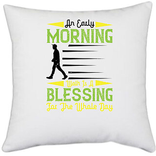                       UDNAG White Polyester 'Walking | An early morning' Pillow Cover [16 Inch X 16 Inch]                                              