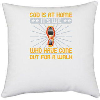                       UDNAG White Polyester 'Walking | is at home' Pillow Cover [16 Inch X 16 Inch]                                              