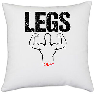                       UDNAG White Polyester 'Gym | Legs' Pillow Cover [16 Inch X 16 Inch]                                              